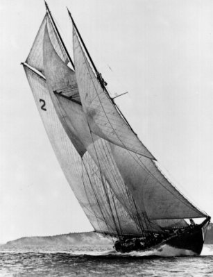 The original Bluenose sailing off Nova Scotia.