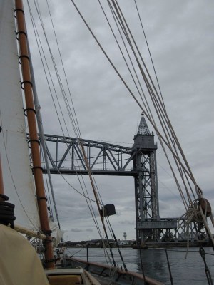 Going under the railway bridge near Bourne, MA, in the Cape Cod Canal. Almost home!